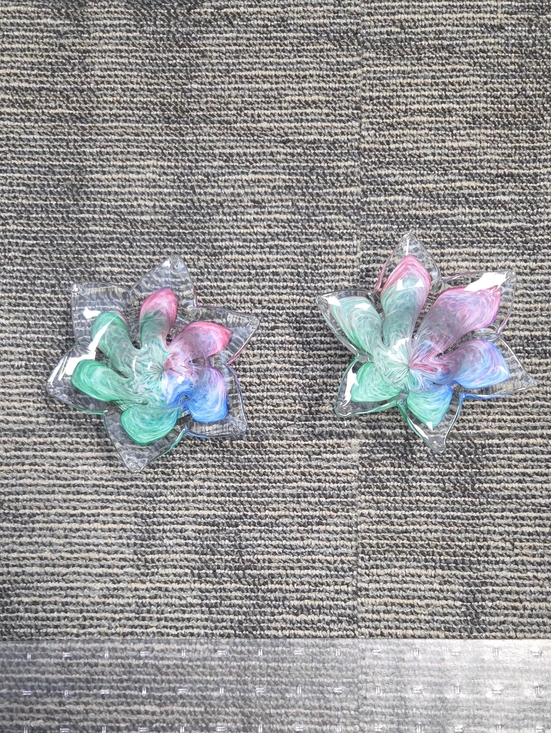 None Other - Murano Inspired Multicolor Swirl Glass Flower Candle Holders - Set of 2